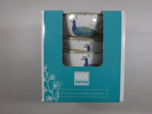 222 Fifth Peacock Garden Fine China Cereal Soup Bowls Set Of 4 New In Box - Picture 1 of 4