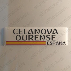 Celanova Spain Sticker Custom Name 4.70x1.18" Domed Resin 3D Stickers Flag Gel  - Picture 1 of 1