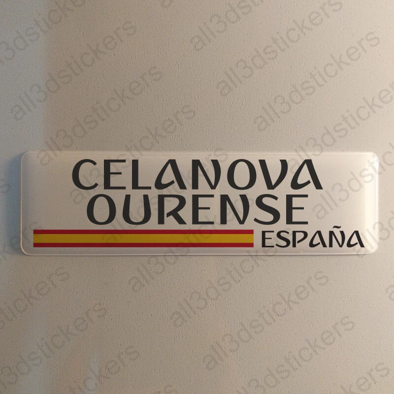 Celanova Spain Sticker Custom Name 4.70x1.18" Domed Resin 3D Stickers Flag Gel  - Image 1 of 1