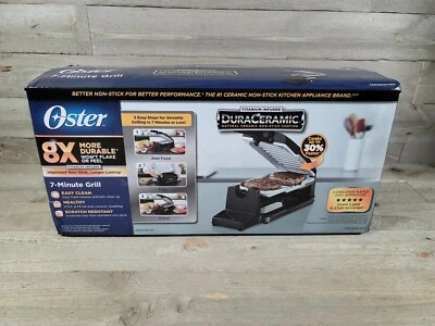Open Box New Oster 7 Minute Vertical Flip DuraCeramic Indoor Grill - Black NIB - Image 1 of 4