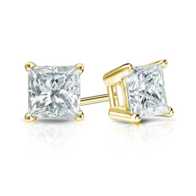 3.00 Ct IGI Certified Diamond Studs Earring Lab Grown Princess  18k Yellow Gold - Image 1 of 4