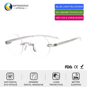 Gafas de lectura redondas de 46 mm sin montura ultra ligeras de policarbonato azul con bloqueo de luz - Imagen 1 de 10