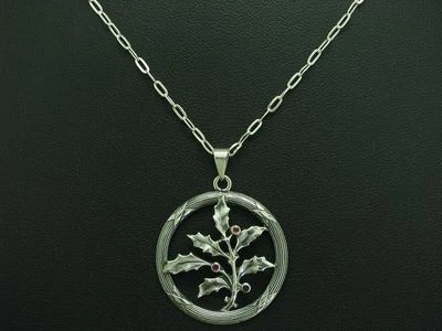 925 Argento Catena & 800 Ciondolo Con Pietra di Vetro Ricoperto/Floral/47,5cm - Immagine 1 di 3