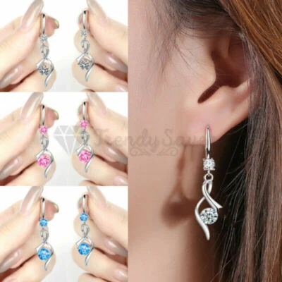 Women Girl 925 Sterling Silver Zircon Rotary Tassel Drop Dangle Fashion Earrings - Image 1 of 4