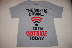 Boys S/S Tee Shirt THE WIFI IS DOWN... SO I'M OUTSIDE TODAY Heather Gray S 6-7 - Picture 1 of 1