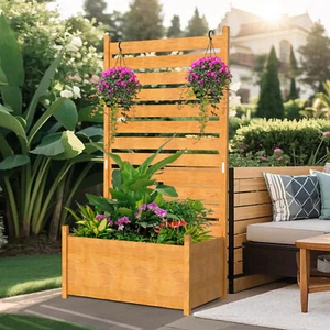 Air Conditioner Fence Outdoor Wood Decorative Fences with Planter Box 41"Wx73"H - Picture 1 of 8