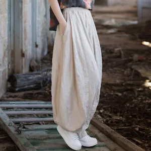 Retro Style Women's Long Lantern Pants Cotton Linen Trousers Loose Fit Autumn Sz - Picture 1 of 31