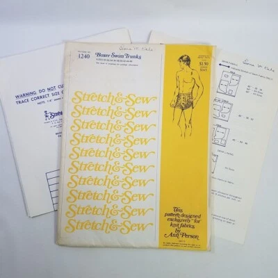 Vtg Stretch & Sew Pattern 1240 Mens Boxer Knit Swim Trunk Lined Dolphin Sz 30-46 - Image 1 of 4