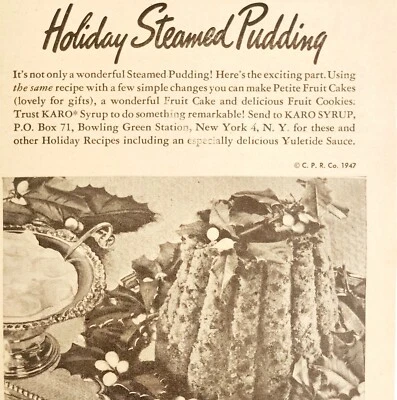 Jarabe a cuadros 1947 vacaciones pudín de vapor receta anuncio hornear DWNN20 Foto 1 de 2