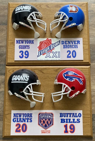 2 NFL NEW YORK GIANTS SUPER BOWL XXI & XXV RIDDELL HELMET WALL PLAQUES LOT Cover