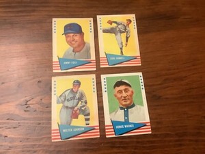 1961 fleer Honus Wagner #150, Walter Johnson #49, Jimmy Fox #28, Carl Hubbell#45