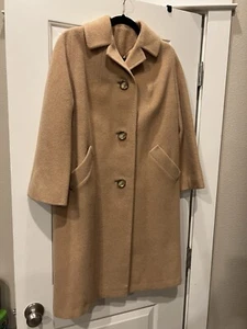 Beige Vintage Camel Hair Mid Length Coat Womens M L Tan Lined Neutral Career - Picture 1 of 11
