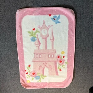 Disney Baby Plush Baby Girl Blanket Pink/White Princess Castle Blue Bird Flowers - Picture 1 of 5