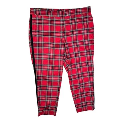 Talbots 16WP Slim Ankle Pant Tartan Plaid Wool Blend Velvet Stripe Holiday - Image 1 of 4