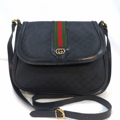Gucci Borsa a tracolla vintage nera GG PVC in pelle con tasca con cerniera Autentica