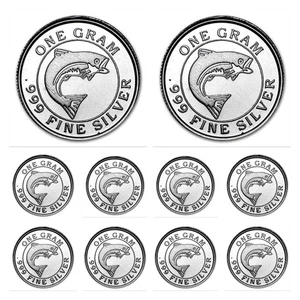 LOT 10 X 1 GRAM .999 FINE SILVER MONARCH SALMON FISH ROUNDS BU - Picture 1 of 6