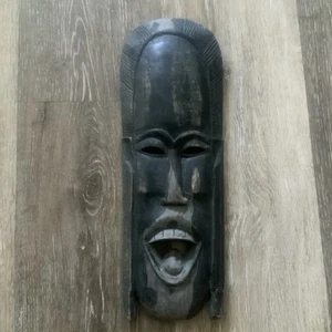 Vtg Wood African Kenya Tribal Hand Carved Mask Brown Hanging 3D - Picture 1 of 7