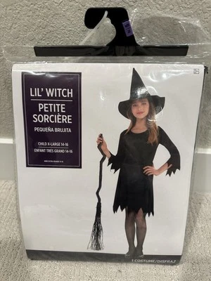 New Witch Costume For Girls Size XL 14-16 Hat Dress And Belt Included NIP - Image 1 of 4