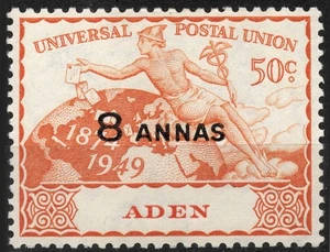 #34 SG34 1949 MH 8A ADEN Hermes and Globe - con recargo - Imagen 1 de 2