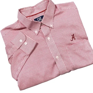 Cutter Buck Mens Red Gingham Button Down Shirt Alabama Crimson Tide A Logo M - Picture 1 of 10