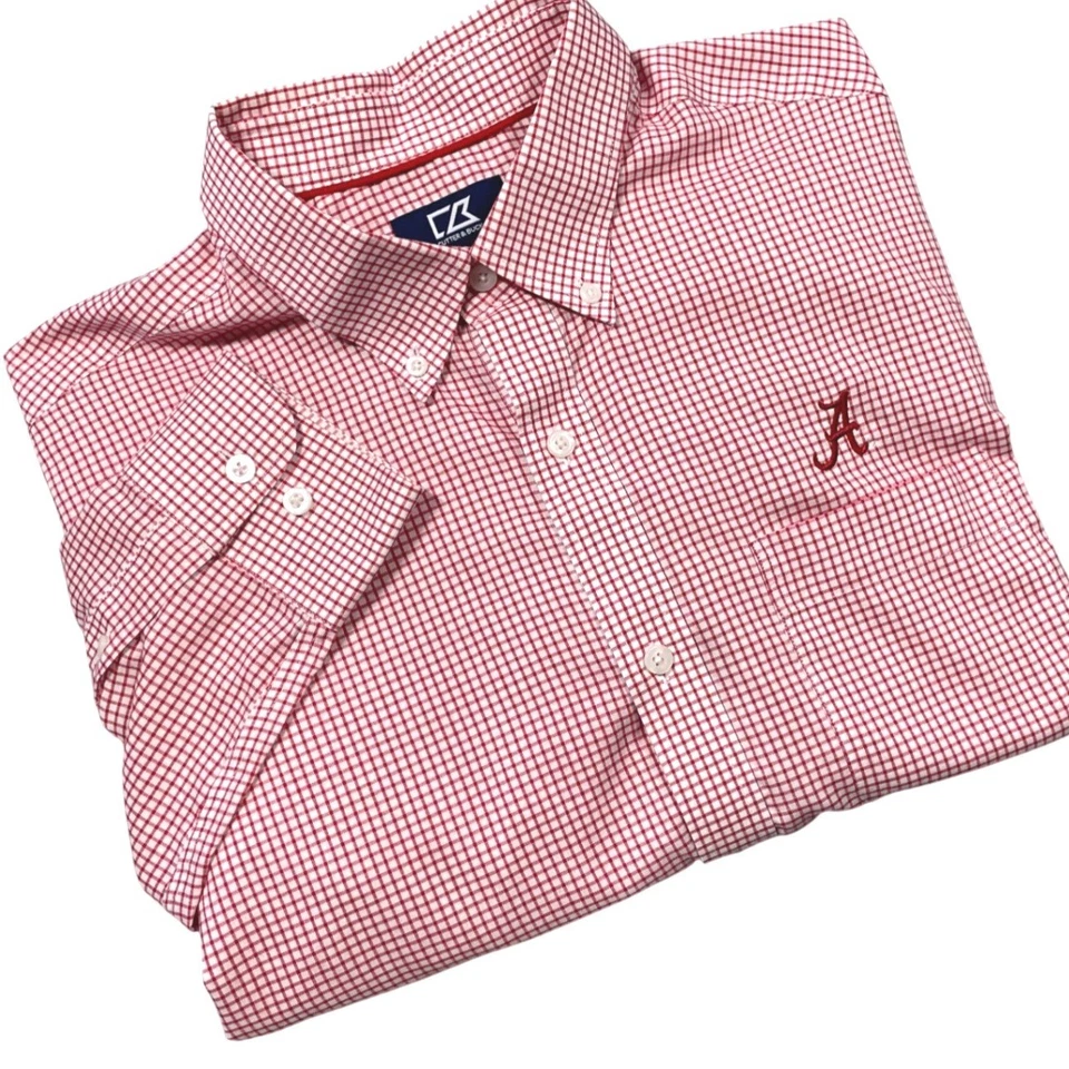 Cutter Buck Mens Red Gingham Button Down Shirt Alabama Crimson Tide A Logo M - Image 1 of 4