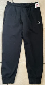 Reebok Mens Fleece Sweatpants Joggers Zip Pockets Embroidered Logo L NEW Black - Picture 1 of 7