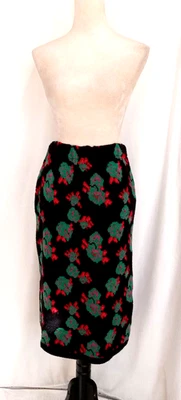 Falda lápiz vintage diapositiva NAF NAF negra floral acrílica S/M Francia Foto 1 de 4