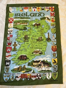 Toalla de té de lino/algodón con nombres de mapa del condado de Irlanda irlandesa, colgante de pared de colección 28" - Imagen 1 de 13