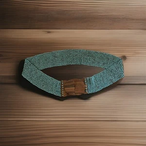 Cintura Elastica Elastica Beed Vetro Fibbia Legno Incastro Boho Southwestern - Foto 1 di 7