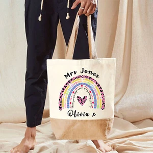 Personalised Jute Base Canvas Shopper Teacher appreciation Leaving Gift #TT02 - Picture 1 of 2