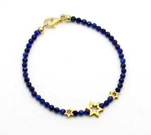 Edelsteinarmband "Star" blauer Lapislazuli facettiert mit vergoldeten Sternen - Picture 1 of 1