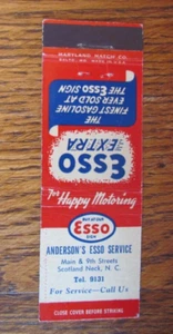 CUBIERTA ANDERSON'S ESSO GASOLINERA MATCHBOOK: CUELLO ESCOCÉS, CUBIERTA NC MATCH -B8 - Imagen 1 de 1