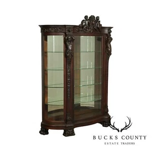 Horner Antique Oak Figural Carved Beveled Glass China Cabinet - Picture 1 of 12