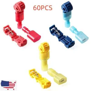 60pcs T-Taps Wire Terminal Connectors Insulated 22-10 AWG Quick Splice Combo Kit - Picture 1 of 9