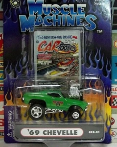 MUSCLE MACHINES 1:64 CARTOONS GREEN '69 CHEVLLE .....C02-21.....#71171 (BIN#3) - Picture 1 of 2