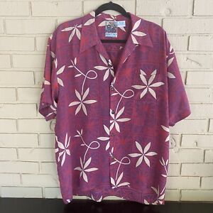 Avanti 100% Silk Hawaiian Original Button Front Floral Shirt Pink Purple Large L