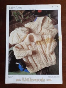 Littlewoods Aran Knitting Pattern No 2102 Jackets & Hats 16-22" Vintage - Picture 1 of 3