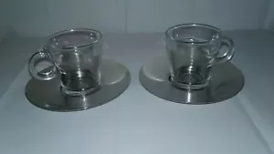 2 sets 4 Pieces Nespresso View Espresso Glass Cup & 2 Tone Steel Saucer Atelier - Picture 1 of 12