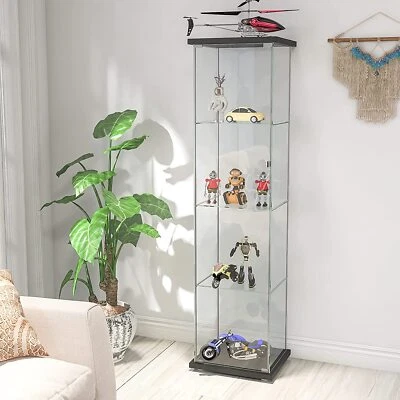 4-Shelf Glass Curio Cabinets Display Cabinet Storage Bookshelf for Living Room - Image 1 of 4