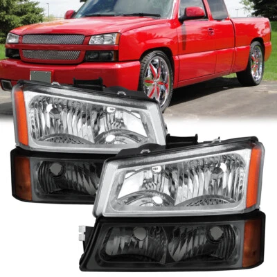 Par de faros cromados con luz de parachoques para 03-06 Chevy Silverado 1500 2500 3500 Foto 1 de 4