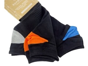 Mens Bamboo Black Trainer Socks 6-11uk Coloured toes Blue Grey Orange - Picture 1 of 1
