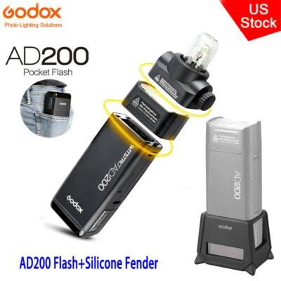 US Godox AD200 2.4 TTL HSS Flash+AD200PRO-PC Silicone Fender Kit For Canon Nikon - Image 1 of 4