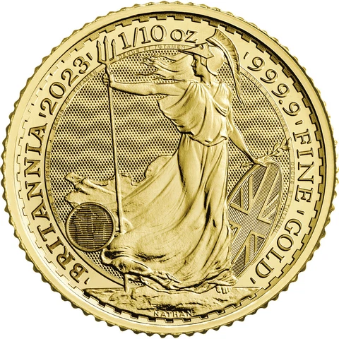 2023 Great Britain Gold Britannia £10 King Charles 1/10 oz - BU Cover