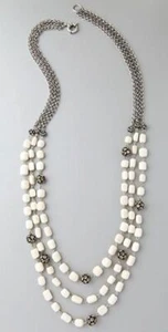 Lee Angel Women's Naomi Multi Strand Necklace Mesh Stone NWT 325 White Silver - Picture 1 of 17