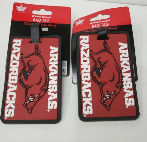 Arkansas Razorbacks Bag Tag New Rubber 4" Long 2 3/4 Wide Set Of 2 Cover