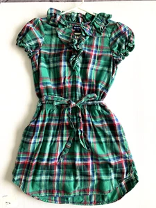 Girls Size 16 Ralph Lauren Girls Navy Green Plaid Shirt Dress Green Fall Flannel - Picture 1 of 7