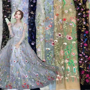 1 Yards Floral Corded Lace Fabric Embroidery Bridal Dress Lace Fabric 8 Colours - Picture 1 of 14