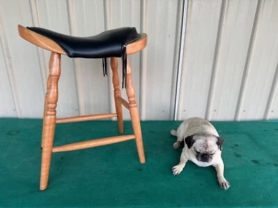 MasterCraft Western Saddle Bar Stool Oak Wooden 24"x 20"x 12" Made in USA - Image 1 of 4