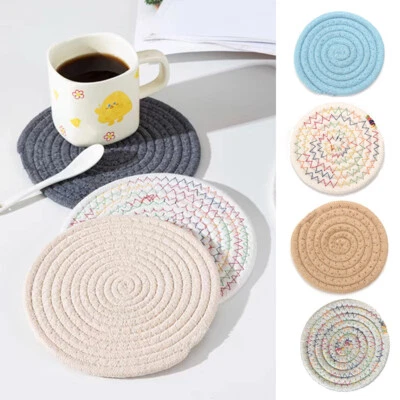 6 Pack Round Placemats Set Handmade Woven Cotton Rope Table Mats Heat Resistant - Image 1 of 4