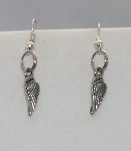 Silvertone Charm Earrings WINGS 18 mm Handmade in USA - Picture 1 of 1